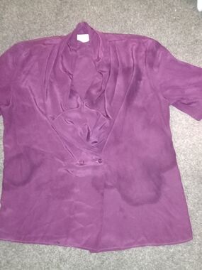 Women’s Purple Draped Collar Short-Sleeve Blouse